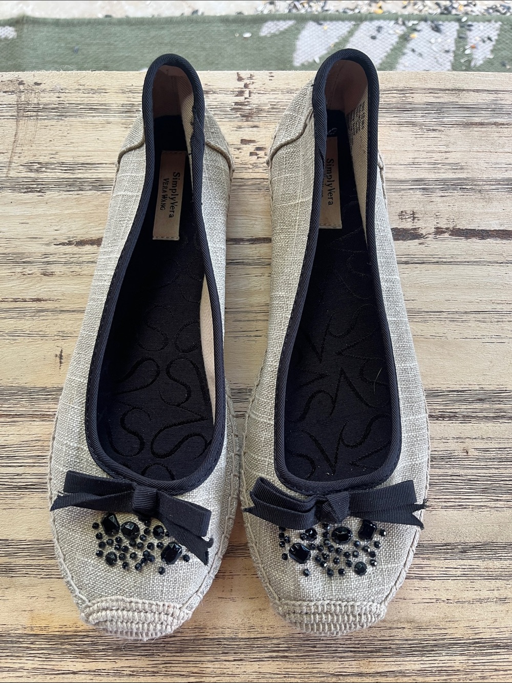Simply Vera Vera Wang Natural Linen-Style Flats with Jewel Detail 🆕 without 📦